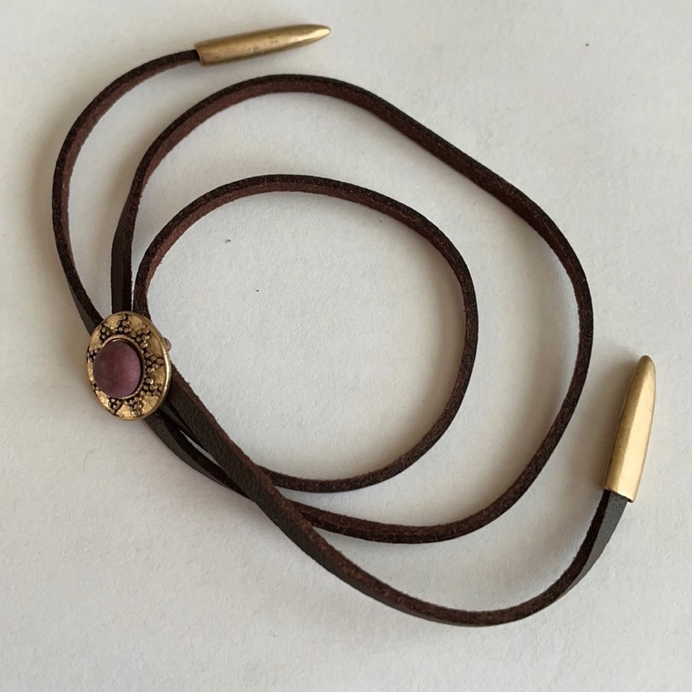 Double Layer Brown Leather Bracelet Metalmedallion